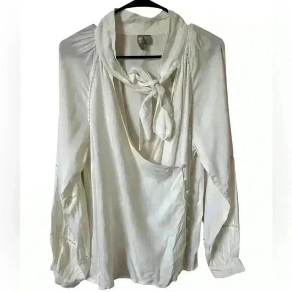 Asos Enveloped Neck Tie Blouse Top Cloth Buttons Shirt Cream - Picture 1 of 8